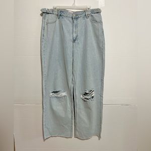 Princess Polly Organic Cotton high rise baggy Denim Jeans size 12 blue NWT
